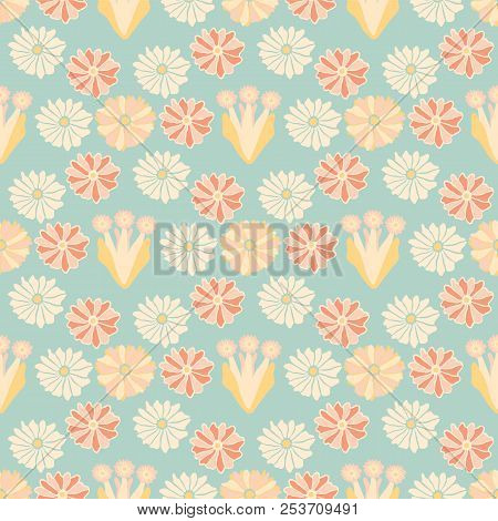 Soft Pastel Retro Floral Blue And Yellow Vintage