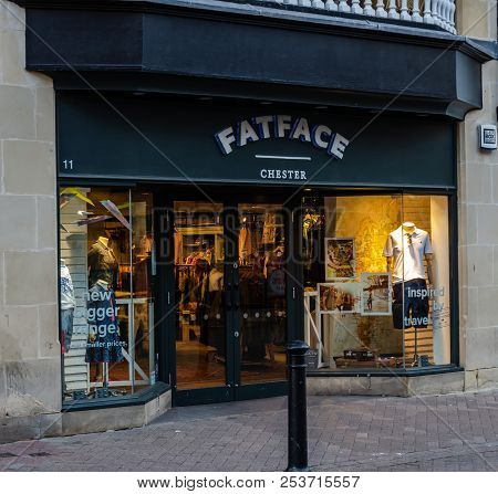 Chester, Uk: Aug 6, 2018: Fatface Shop Premises In Chester City Centre. Fatface Are Specialist Retai