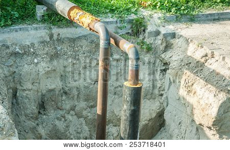 District Heating. City District Heating Pipeline System Reparation And Reconstruction On The Street 