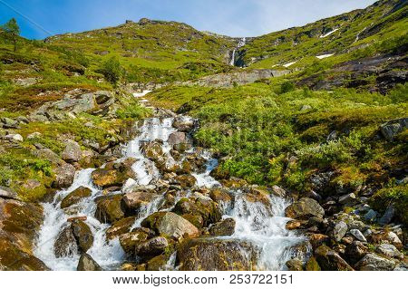 Waterfall In The Geiranger Valley Near Dalsnibba Mountain, Norway
