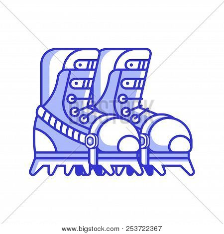 High Mountain Climbing Boots Icon In Line Style. Mountaineering And Ice Snow Hiking Climbing Footwea