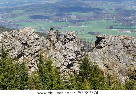 Rock Formation On Jested Mountain, Liberec In Background, Czech Republic