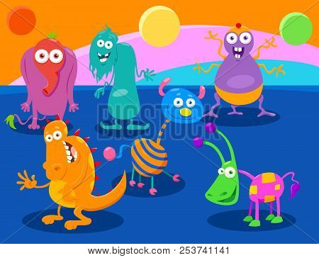 Cartoon Fantasy Monster Characters Group