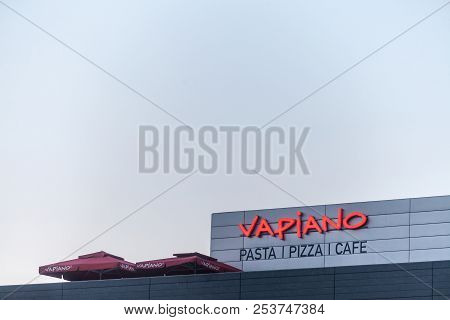 Belgrade, Serbia - August 13, 2018: Vapiano Logo On Their Main Restaurant For Serbia. Vapiano Is A G