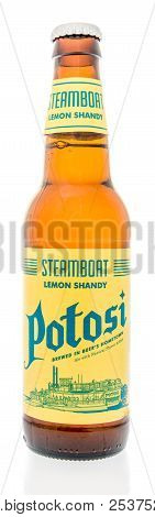 Winneconne, Wi - 10 August 2018: A Single Bottle Of Potosi Steamboat Lemon Shandy Beer On An Isolate