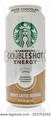 Winneconne, Wi - 13 August 2018: A Can Of Starbucks Doublshot Energy Drink In White Chocolate Flavor