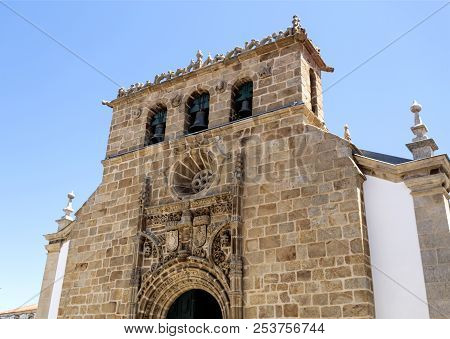 Facade Of The Sixteenth Century Gothic Manueline Church With A Three Bells Belfry, In The Town Of Vi