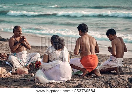Varkala, Kerala, India - Nov 30, 2017: Diwali festival. Diwali celebration on Varkala beach. Peoples