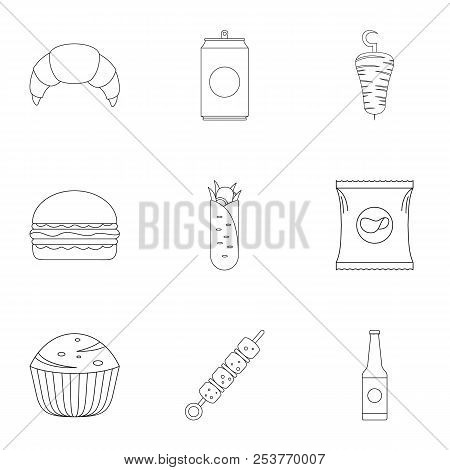 Floury Icons Set. Outline Set Of 9 Floury Icons For Web Isolated On White Background