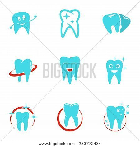 Dental Polyclinic Icons Set. Flat Set Of 9 Dental Polyclinic Icons For Web Isolated On White Backgro