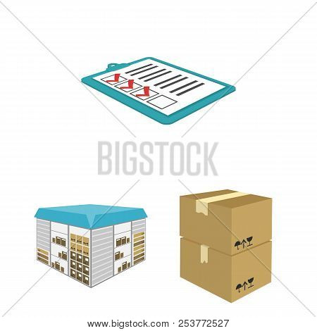 Logistics And Delivery Cartoon Icons In Set Collection For Design. Transport And Equipment Isometric