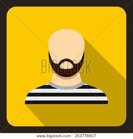Bearded Man In Prison Garb Icon In Flat Style On A Yellow Background Illustration