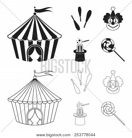 Circus Tent, Juggler Maces, Clown, Magician Hat.circus Set Collection Icons In Black, Outline Style 