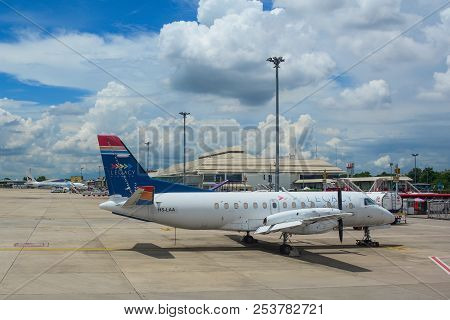 Chiang Mai, Thailand - Jun 22, 2016. A Legacy Air Saab 340 Docking At Chiang Mai Airport (cnx). The 