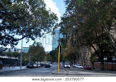 Traffic Road And Australian People Walking Besign Road On The Esplanade Street In Perth, Australia