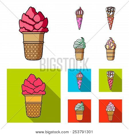 Ice Cream On A Stick, In A Waffle Cone And Other Species. Ice Cream Set Collection Icons In Cartoon,