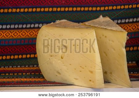 Cuts Of Kashkaval Or Kasseri  Cheese For Sale On The Shelf