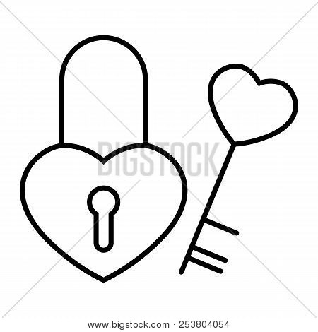 Heart Shape Lock With A Key Thin Line Icon. Castle Vector Illustration Isolated On White. Lock And K
