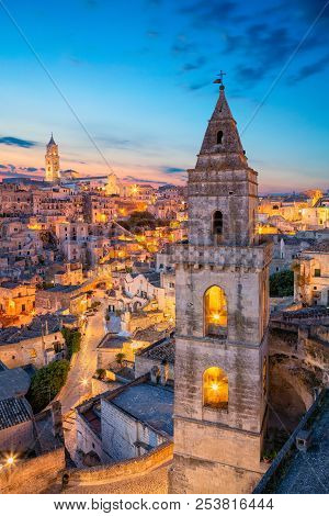 Matera, Italy. Cityscape Image Of Medieval City Of Matera, Italy During Beautiful Sunrise.