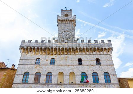 The Montepulciano City Hall (1440) In The Historical Center, Tuscany, Italy