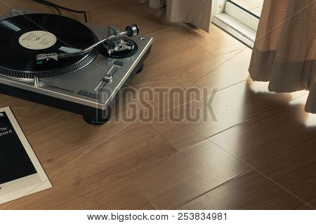 Bangkok, Thailand - July 22, 2018: The Audio-technica Turntable With Bill Evans Trio Vinyl Record, S