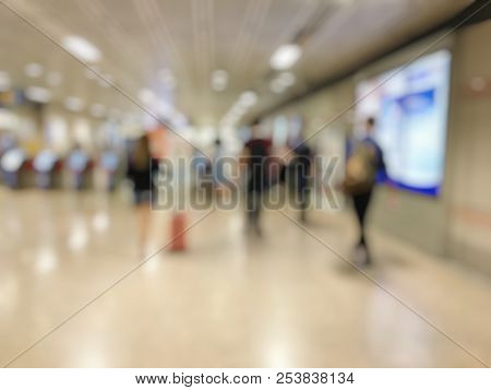 Blurred Image Of Business People Or Passenger Walking At Underground Station. Abstract Blur Vintage