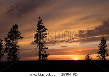 Gold And Red Cloudy Sunset In South Dakota
