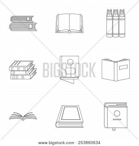 Reference Book Icons Set. Outline Set Of 9 Reference Book Icons For Web Isolated On White Background