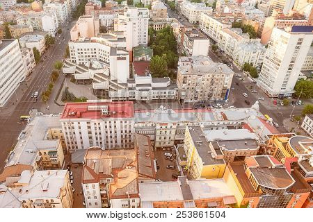 High View Kyiv Streets And Yard With Its Traditional Urban Post Soviet Architecture Style