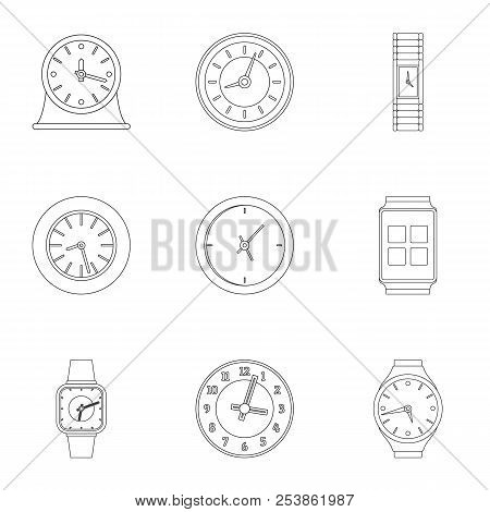 Chronograph Movement Icons Set. Outline Set Of 9 Chronograph Movement Icons For Web Isolated On Whit