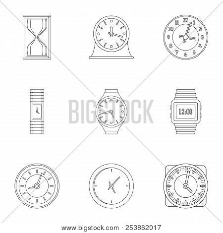 Timekeeper Icons Set. Outline Set Of 9 Timekeeper Icons For Web Isolated On White Background