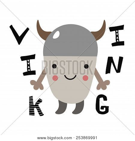Cute Little Viking For Kids. Scandinavian Style. Vector Illustration