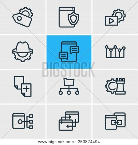 Illustration Of 12 Marketing Icons Line Style. Editable Set Of Seo Whitehat, Adwords Campaign, Direc