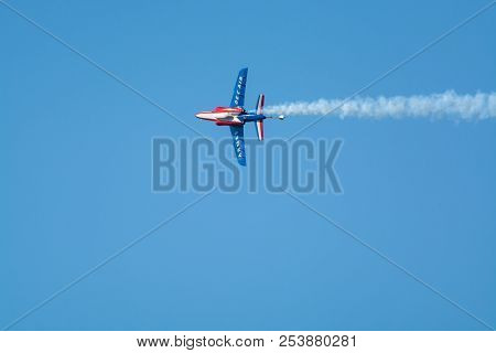 Toulon Rade, France - August 15, 2018: Patrouille De France Aerobatics Team, Famous Demonstration Of