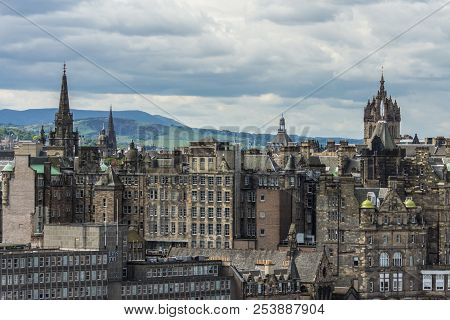 Edinburgh, Scotland, Uk - June 13, 2012: Looking From Calton Hill Upon Dark Brown Builidngs Of Old T
