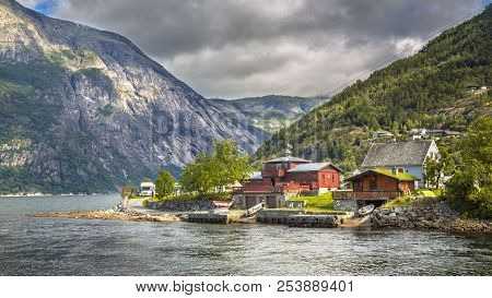 Eidfjord Village On The Banks Of Stavangerfjord In Hordaland Province Norway