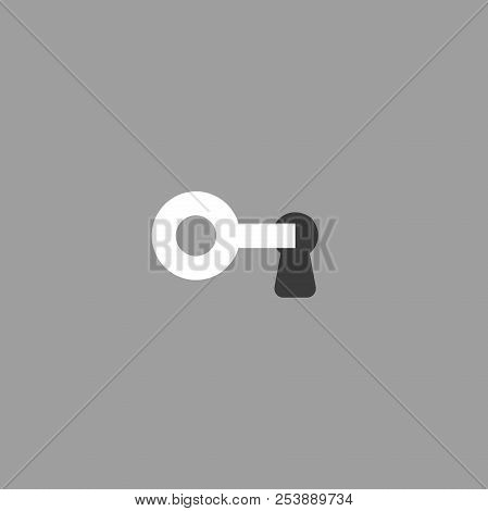 Flat Vector Icon Concept Of Key Into Keylock On Grey Background.