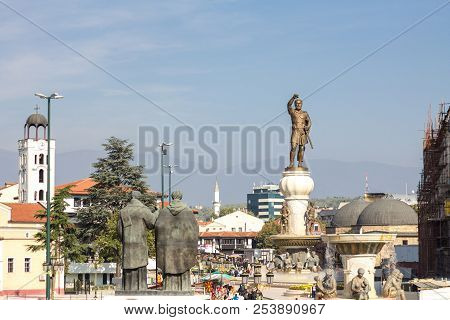 Skopje, Macedonia - October 10. 2015: Statue Of Philip Ii Of Macedon, Ancient King Of Macedonia. Ina