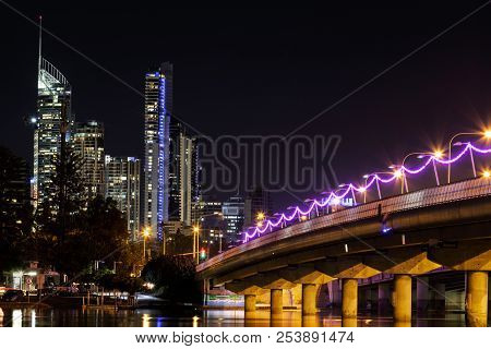 Surfers Paradise Cityscape Alongside The Sundale Bridge - Zoomed In