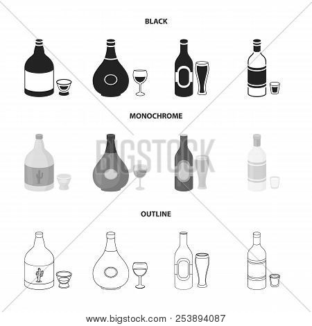 Tequila, Cognac, Beer, Vodka.alcohol Set Collection Icons In Black, Monochrome, Outline Style Vector