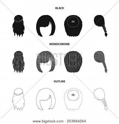 Kara, Red Braid And Other Types Of Hairstyles. Back Hairstyle Set Collection Icons In Black, Monochr