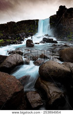 Oxararfoss Waterfall In Thingvellir National Park ,iceland.
