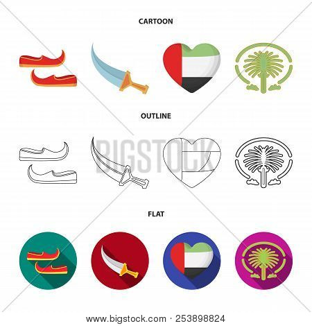 Eastern Shoes, Dagger, The Heart Of The Emirates, Palm Jumeirah.arab Emirates Set Collection Icons I