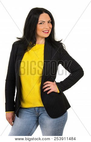 Confident Woman Posing And Smiling Isolated  On White Background