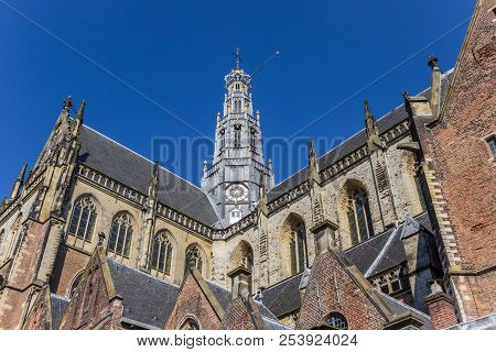 Tower Of The St. Bavo Church In Haarlem, Netherlands