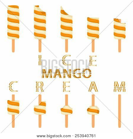 Vector Illustration Logo For Natural Mango Ice Cream On Stick. Ice Cream Pattern Consisting Of Sweet