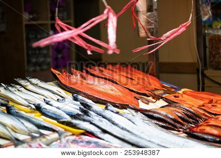 Fresh Fish Stall In Covered Market On Cijin Island Kaohsiung Taiwan