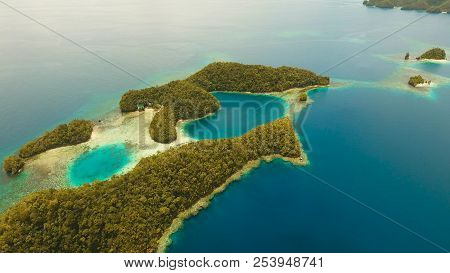 Aerial View: Bucas Grande Island, Sohoton Cove. Philippines. Tropical Sea Bay And Lagoon, Beach. Tro