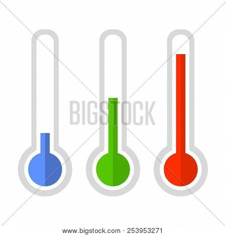 Simple Style Color Thermometer Icon Set. Vector