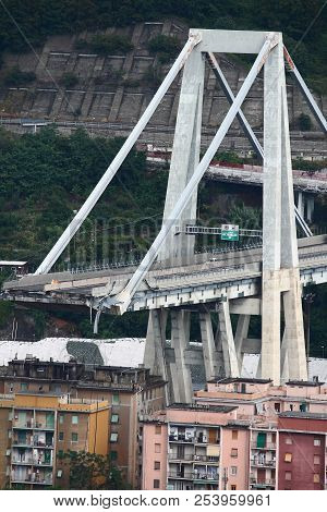 The Collapse Of The Morandi Bridge In Genoa - 14 August 2018 - Genoa Italy - The Structural Failure 